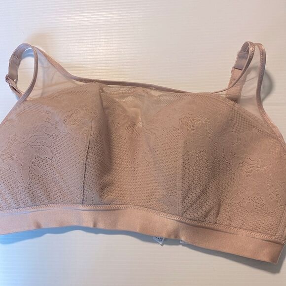 Soma Curves Scoop Neck Bralette padded lace tan beige mesh bra no underwire XL - Picture 3 of 8